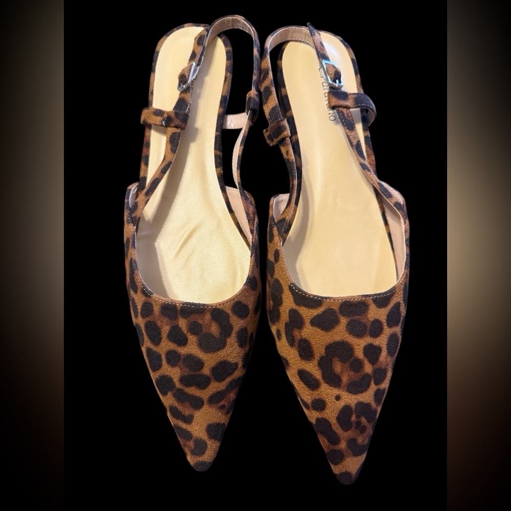 C.Paravano leopard print pointed toe slingback  kitten heel Sz 41.5 or 10/10.5